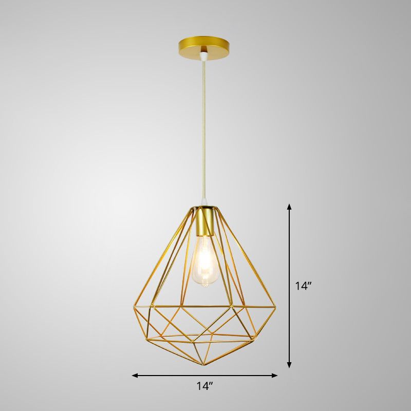 Marco de jaula dorada luz de techo colgante de metal nórdico 1 bulbo de comedor ligero