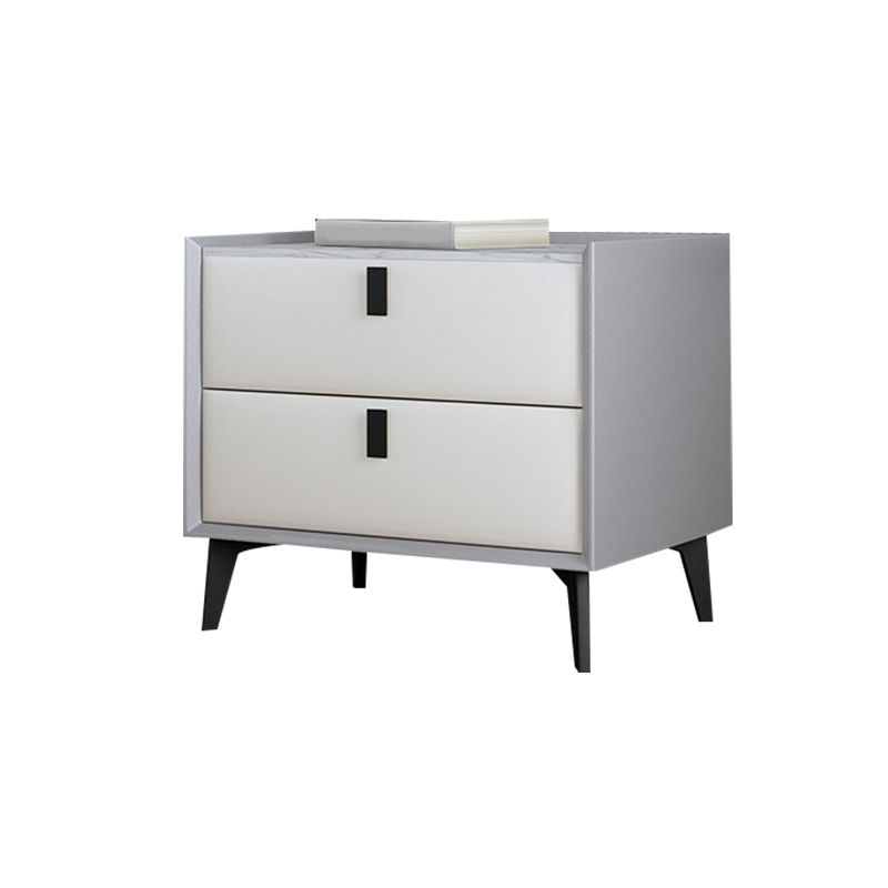 Contemporary Bedside Cabinet Stone Accent Table Nightstand with 2 Drawers