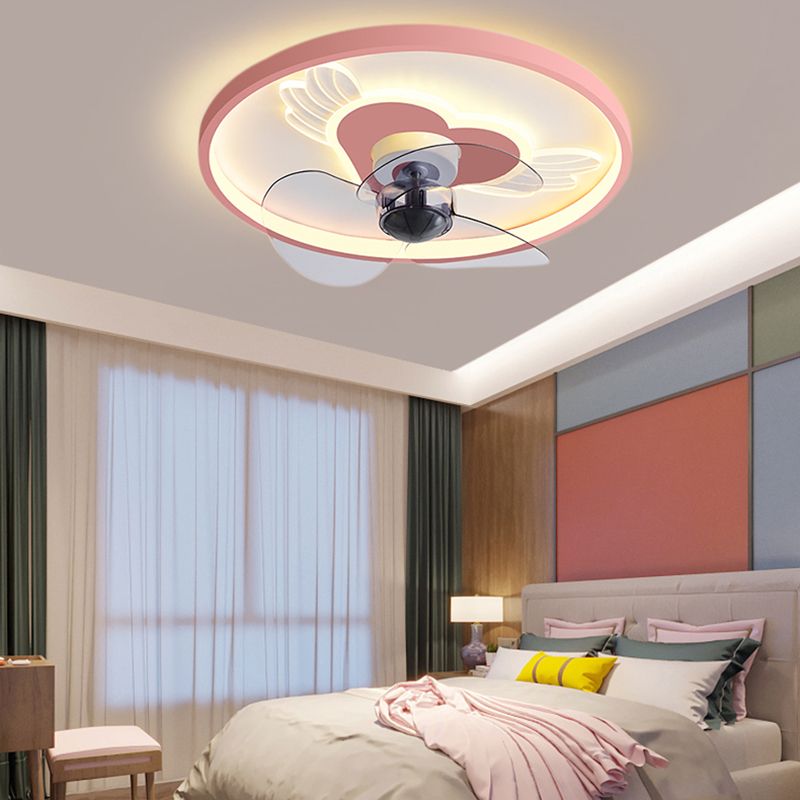 Metal Round Ceiling Pendant Modern Style 2 Lights LED Fan Light for Bedroom