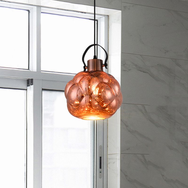 Global Pendant Light Modern Hand Blown Glass 1 Light Chrome/Gold/Rose Gold Ceiling Lamp for Dining Room