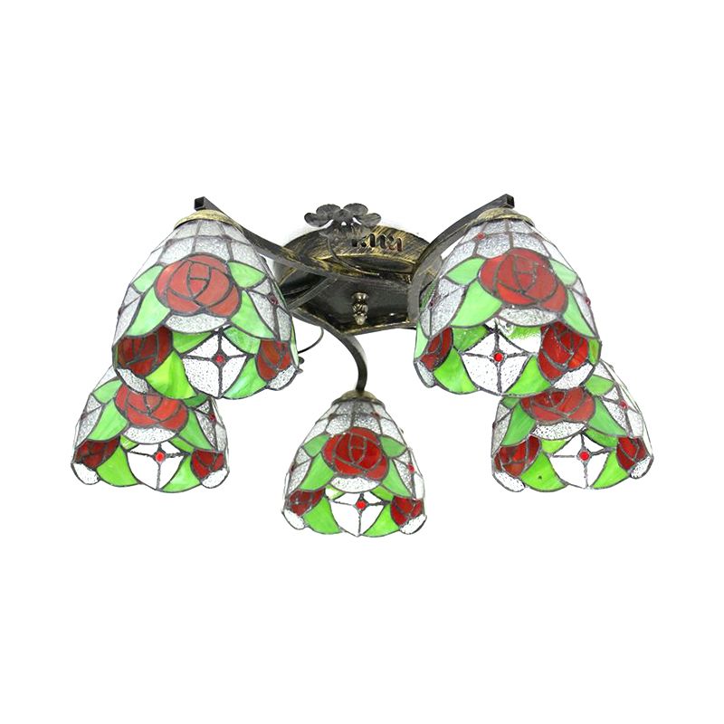 Rose Semi Flushmount Style Glass Glass 5 Heads Sala de estar Semi Flush Lighting en transparente/blanco