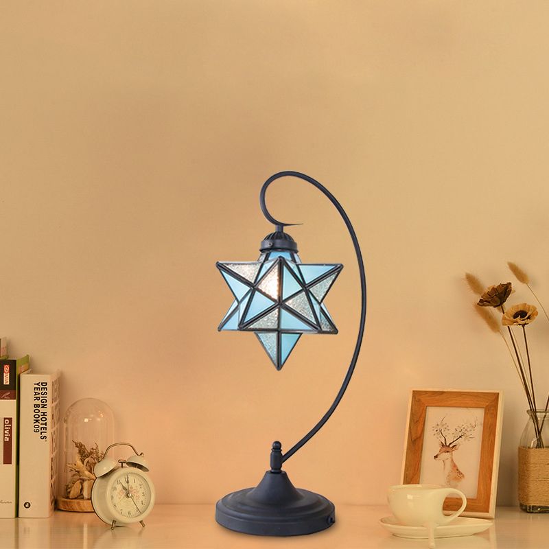 Schwarzer Pentagramm Nachttisch leichter Barock 1 Kopf Rosa/gelb/dunkelblaues Glas Nachttischlampe für Bett