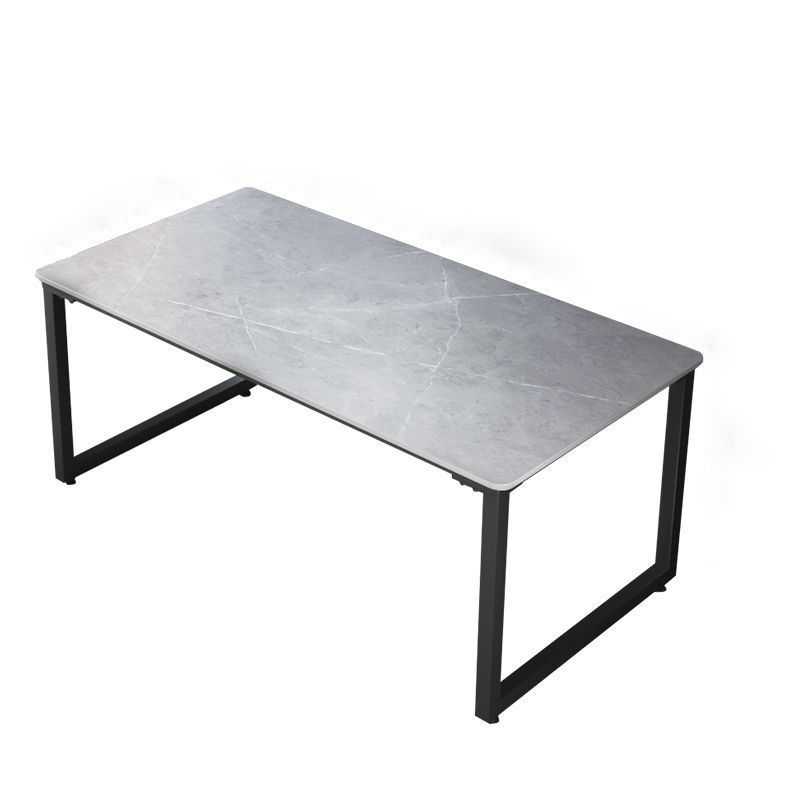 Pewter Rectangular Office Desk Stone and Metal Writing Desk Sled