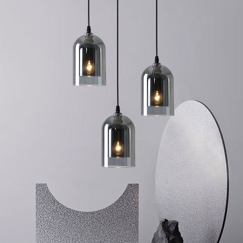 3 Lights Cylinder Hanging Pendant Lights Industrial Style Glass Pendant Ceiling Lights