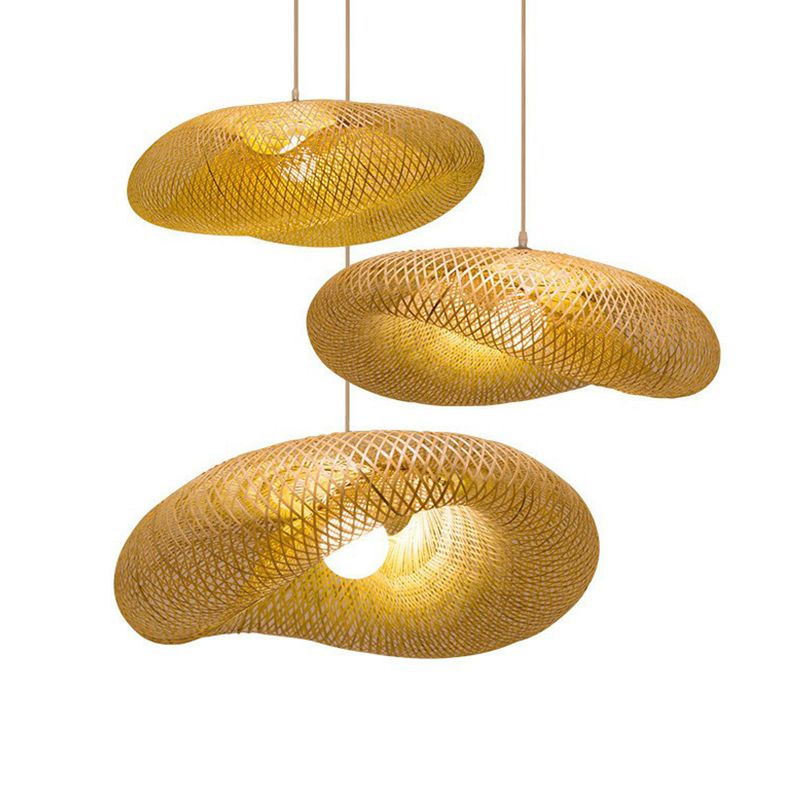 Bambou Mesh Pendant Lightture Creative Asian Asian 1-Light Beige Suspension Light for Tea Room