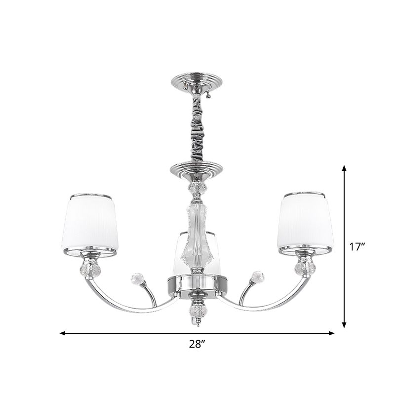 Modernismo de lámpara colgante de cono de vidrio blanco 3/6 luces de iluminación suspendida en cromo