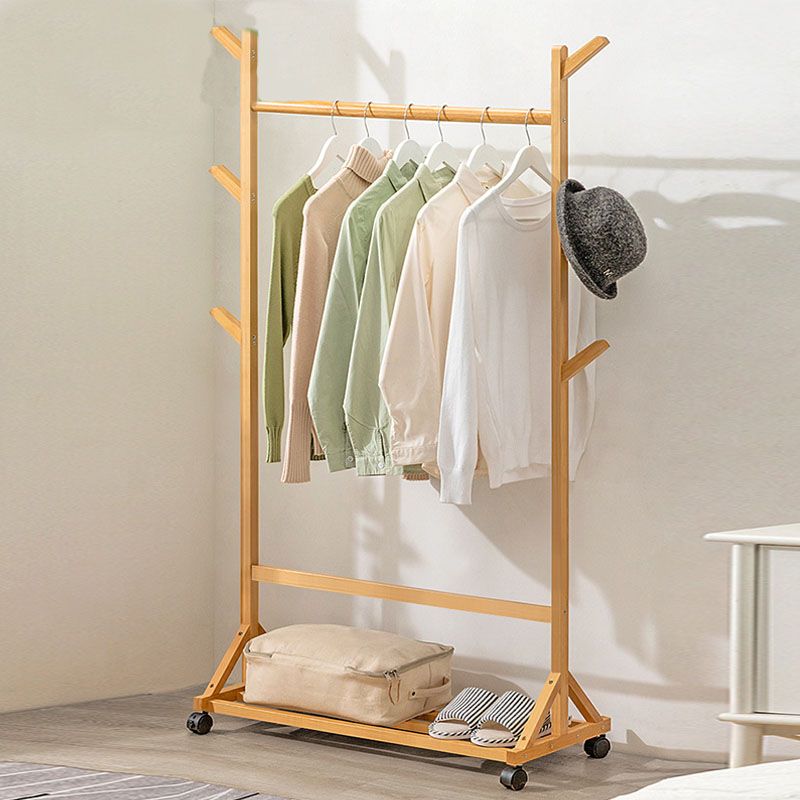 Contemporary Hall Stand Bamboo Wood Shelving Hooks Included Free Standing Coat Rack