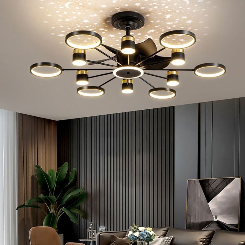 Round Shape Metal Ceiling Fans Modern Style Multi Lights Flush Ceiling Fan