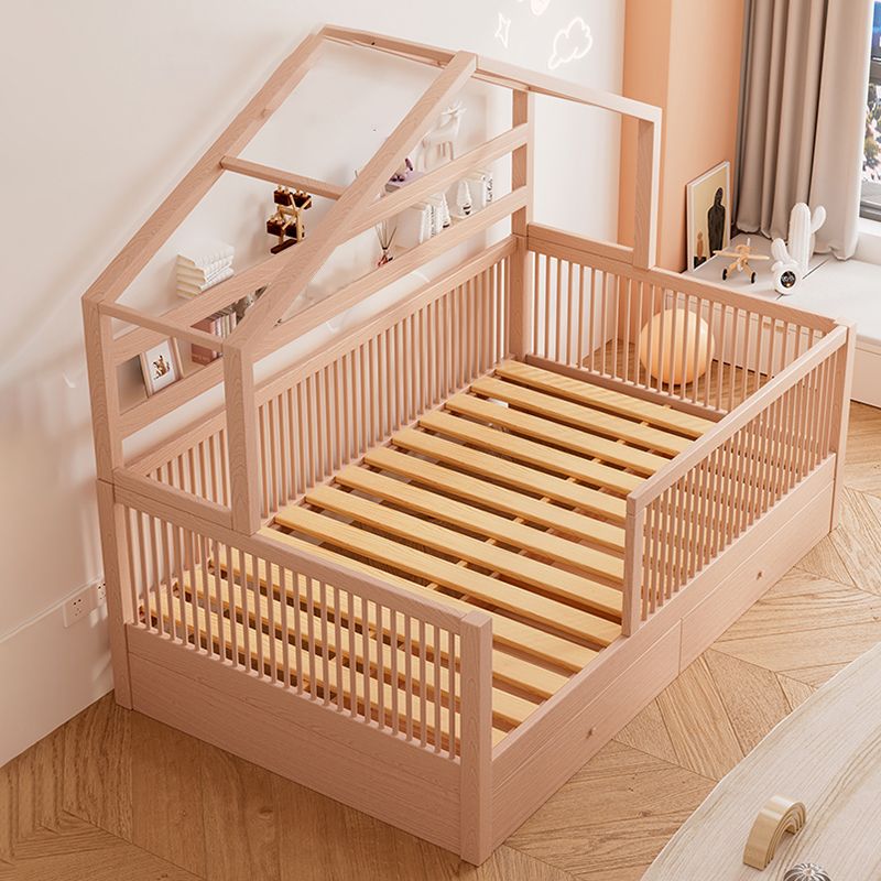 Beech Nursery Bed Under Crib Storage Scandinavian Nursery Crib with Guardrail