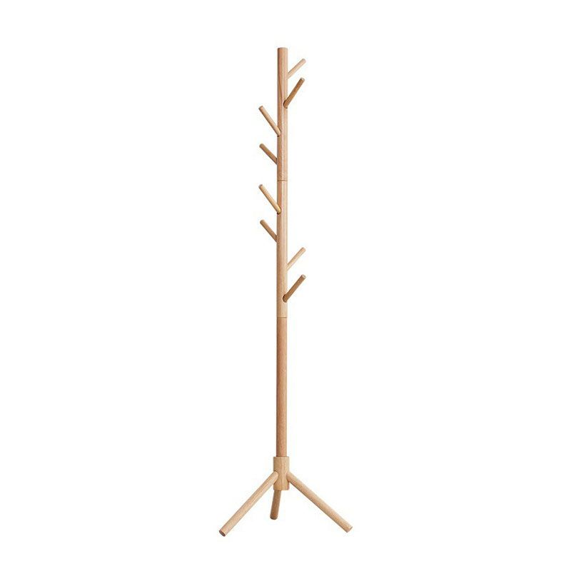 Modern Stand Coat Rack Solid Color Wooden Clothes Hanger with Coat Hooks