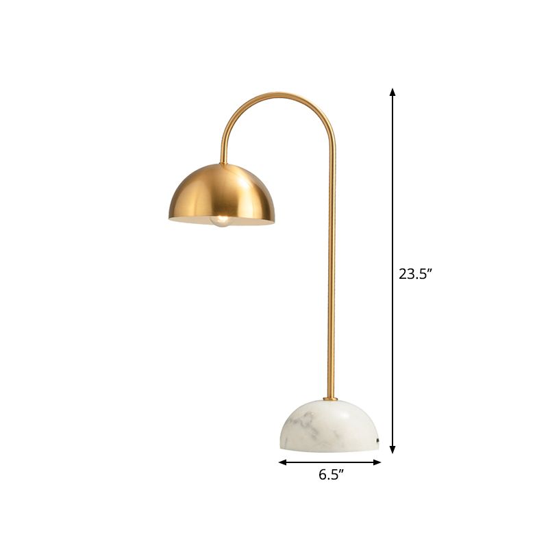 Metallic Dome Nightstand Lamp Minimalist 1 Bulb Brass Night Lighting with Curved Arm