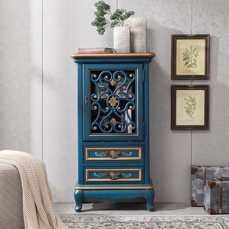 Industrial Accent Cabinet in Distressed Finish Wood with Door and Drawers