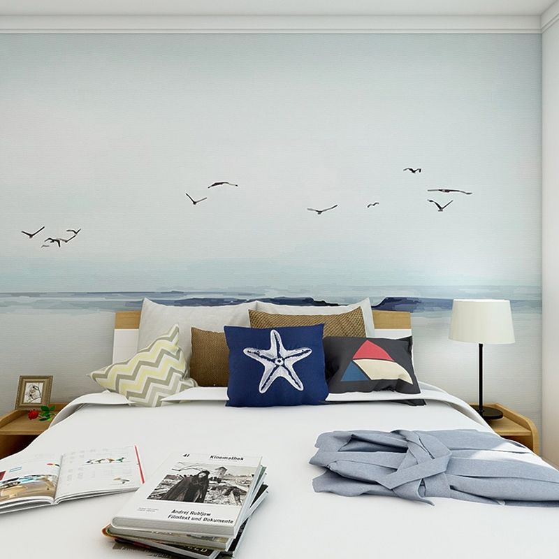Seagull Wall Decor in Blue and White, Contemporary Mural Wallpaper for Guest Room