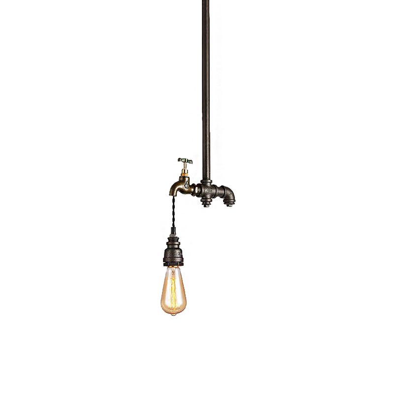 Black 1 Light Pendant Lighting Industrial Metal Exposed Bulb Hanging Lamp for Dining Room