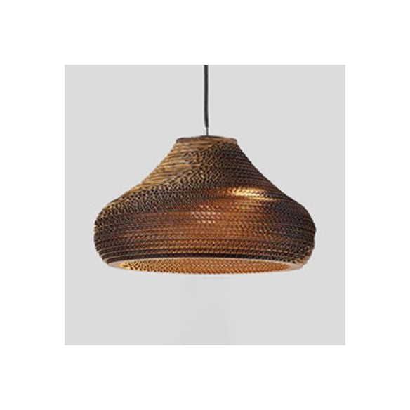 Parchment Paper Vase Shaped Suspended Light Asian Single Pendant Light in Brown for Restaurant