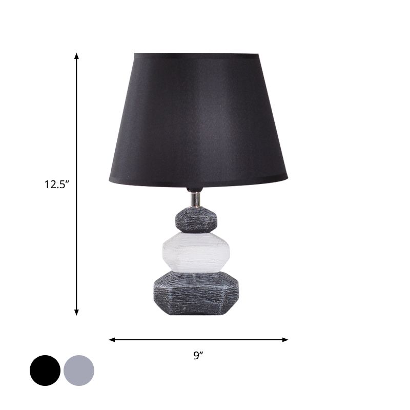 Stone Shape Nightstand Light Modernism Ceramics 1 Light Bedroom Fabric Table Lamp in Black/Grey and White