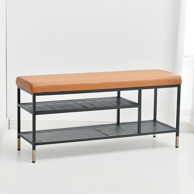 Metal Cushioned Included Bench Modern Accent Bench with Shelves