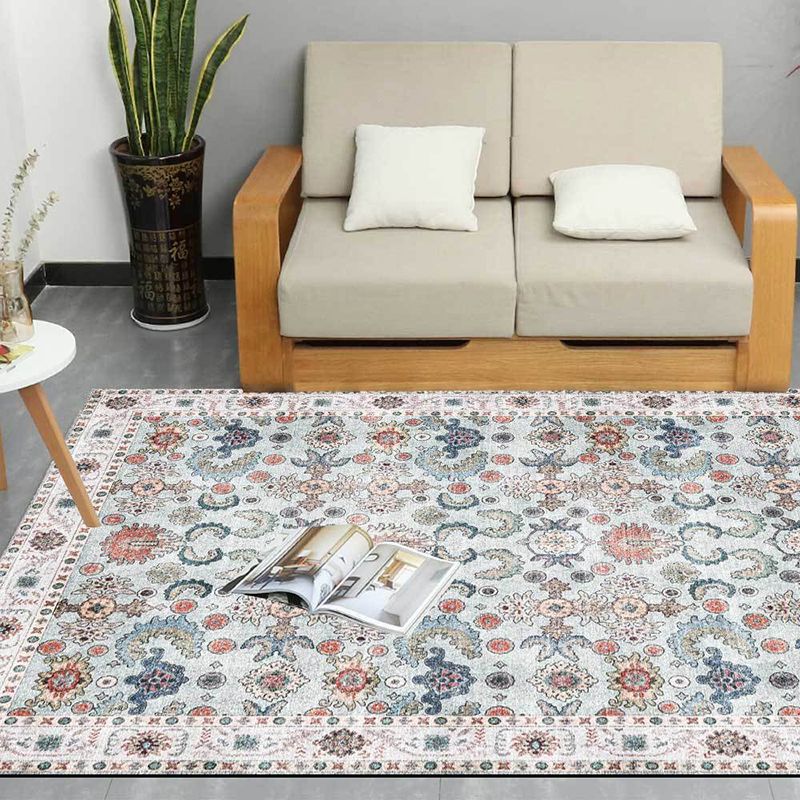 Retro Distressed Floral Print Rug Traditional Rectangle Polyester Area Rug Friendly Washable Carpet for Living Room