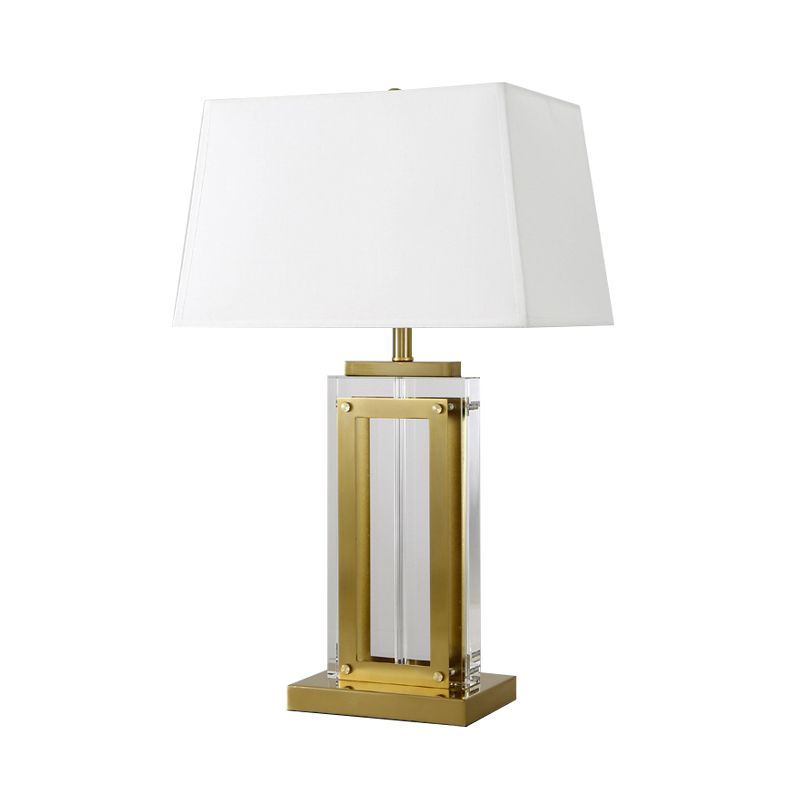 Modernist Rectangular Fabric Task Light Clear Crystal 1 Bulb Nightstand Lamp in Gold