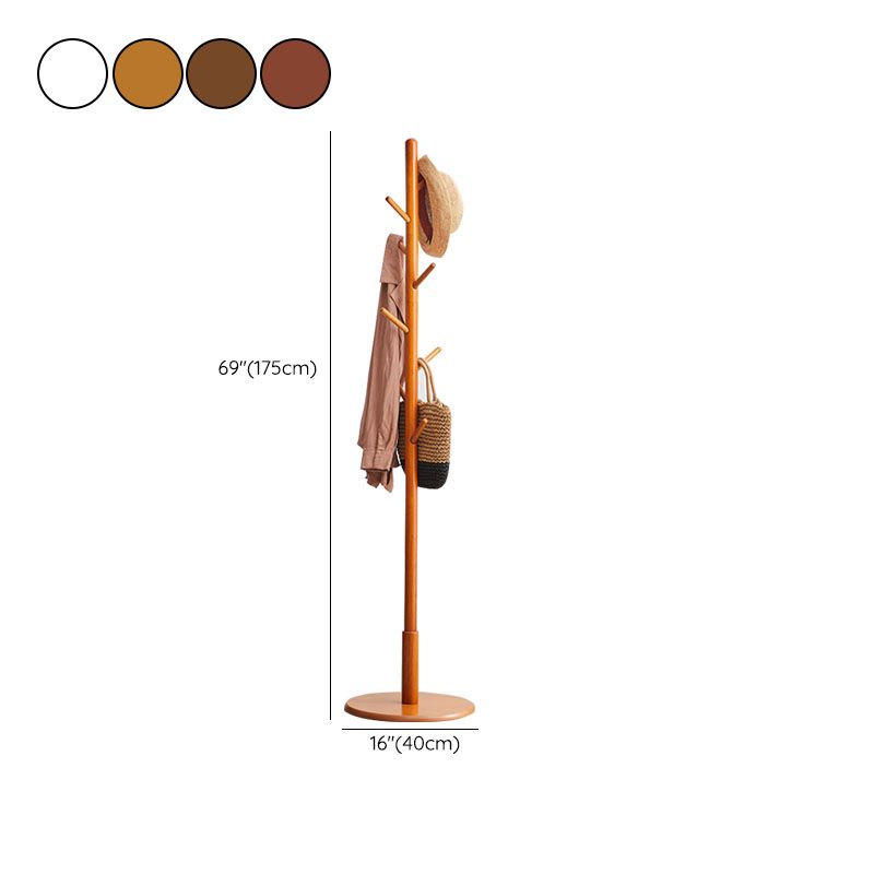 Modern Free Standing Hall Tree, 69" Rubberwood Solid Wood Hall Tree with Wood Hook