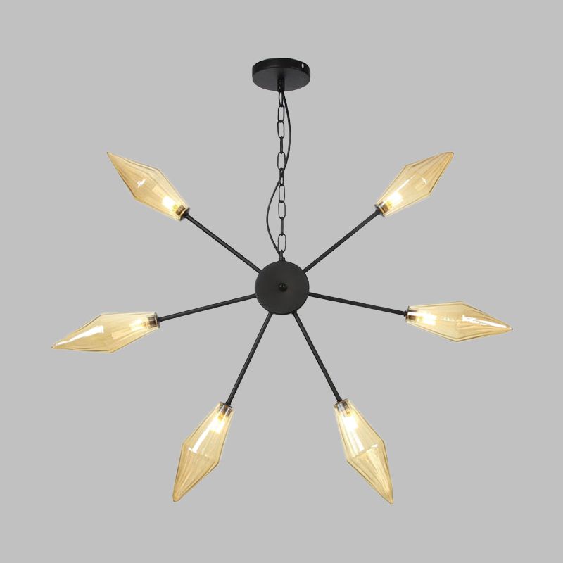 6/9/12 Lights Chandelier Lamp Industrial Sputnik Amber/Clear Glass Ceiling Light Fixture in Black/Copper/Chrome