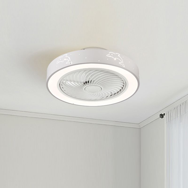 Drum Semi Flush Ceiling Light Modern Metal Bedroom LED Fan Light Fixture