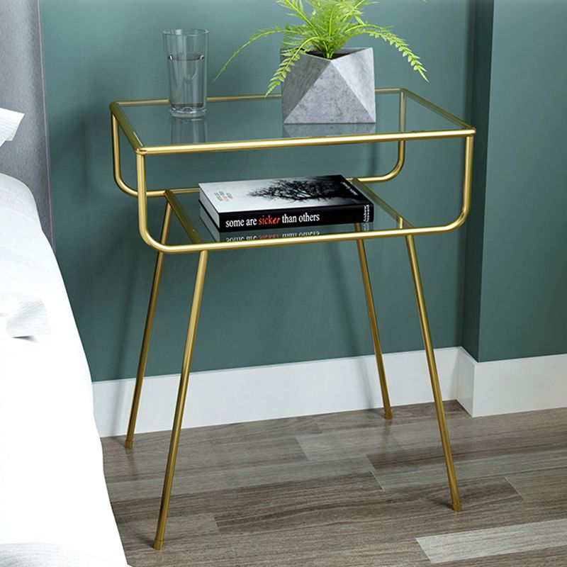 Contemporary Side Table Glass 4 Legs with Storage Rectangular Double Tier End Table