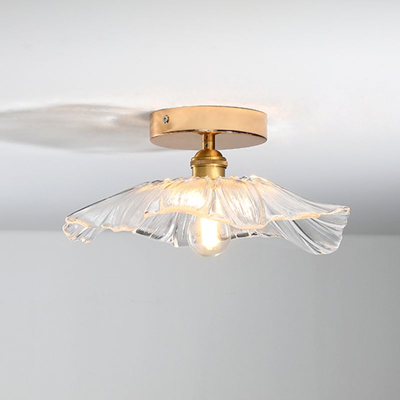 Glass Flower Ceiling Mount Light Fixture Contemporary Style Ceiling Mounted Fixture in Gold