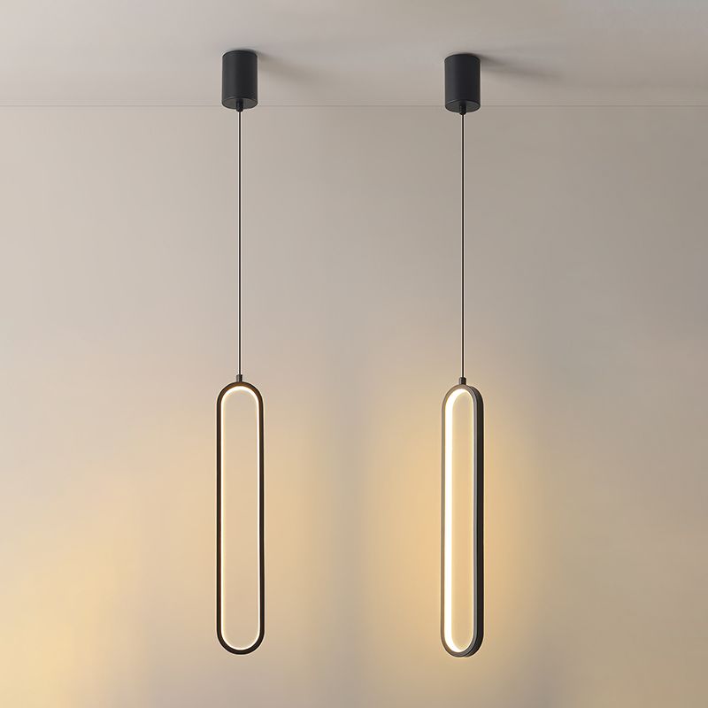 Linear Shape Metal Pendant Light Modern Style 1 Light Hanging Lamp in Black