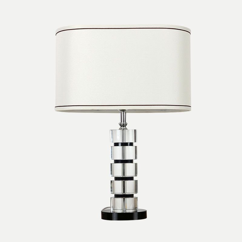 Oblong Crystal Task Lighting Contemporary Fabric 1 Bulb Night Table Lamp in White