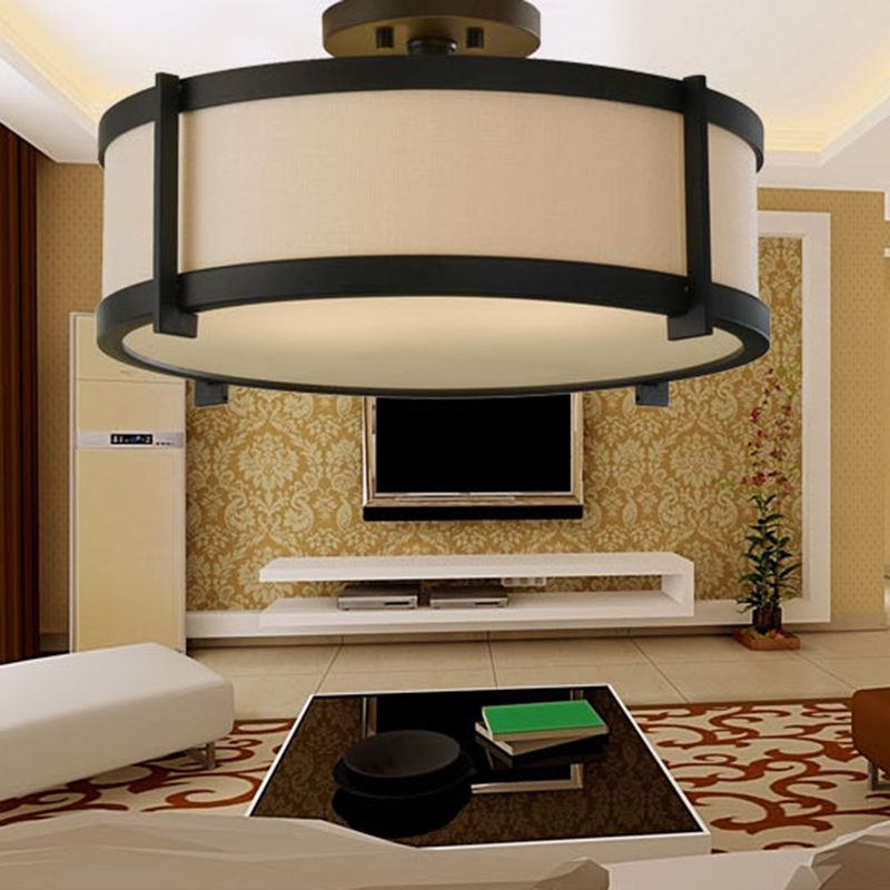 Nordic Style Ceiling Light Circle Shape Ceiling Lamp with Fabric Shade for Living Room