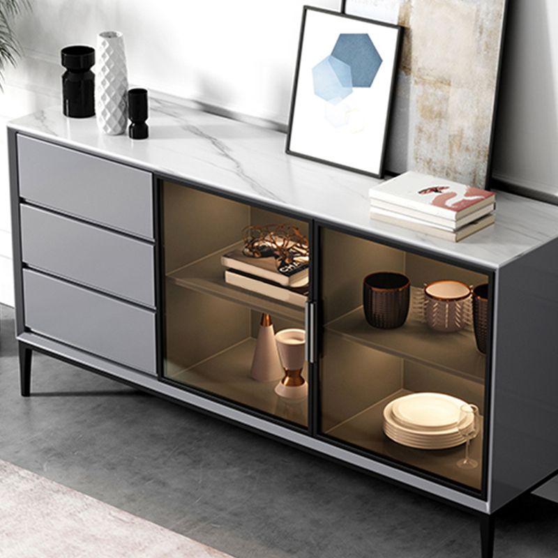 Contemporary Stone Top Sideboard 3 Drawers 2 Doors Sideboard for Living Room