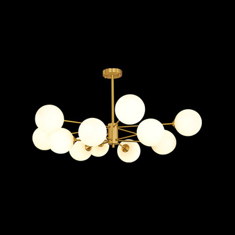 Nordic Globe Chandelier Gold Multi Light Hanging Light with White Glass for Bedroom