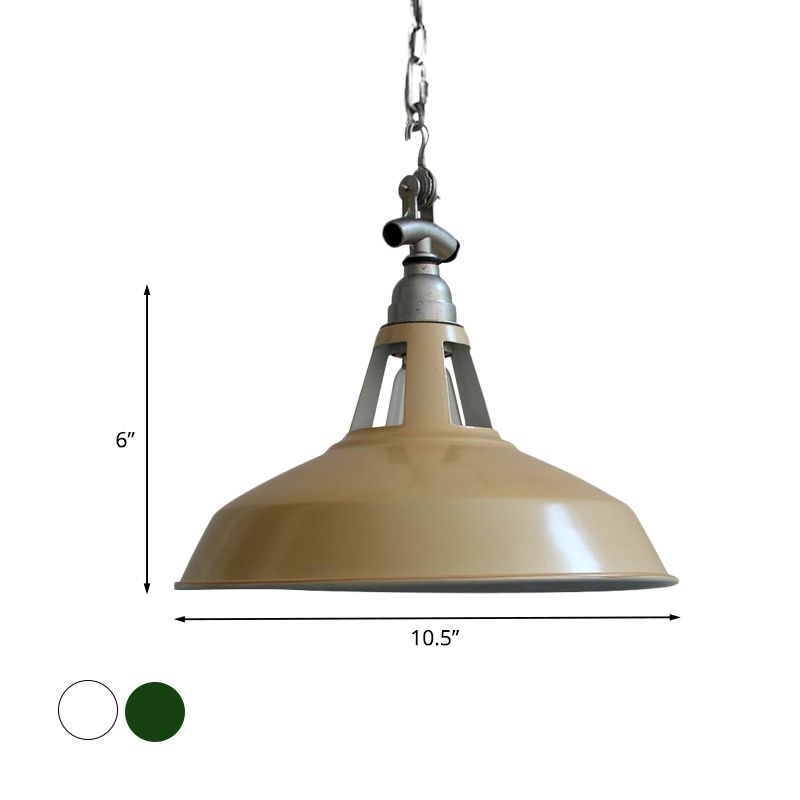 Pot-Lid Dining Table Hanging Lamp Industrial Iron 1 Head White/Green Ceiling Pendant Light