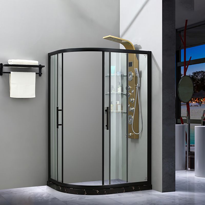 Black Framed Shower Stall Easy Clean Glass Shower Kit with Fixed Panel