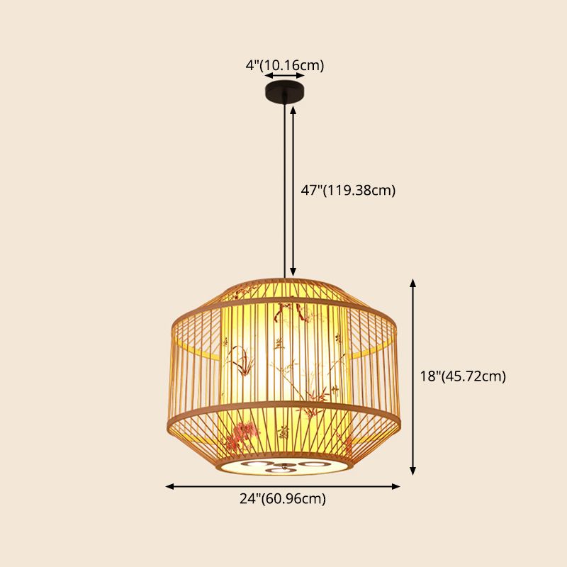 Luce a sospensione di bambù giapponese 1 Lampada del soffitto di luce per sala da pranzo