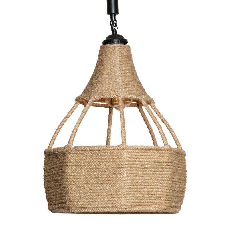 Single Jute Rope Down Lighting Farmhouse Brown Pear Shaped Dining Table Ceiling Pendant Light