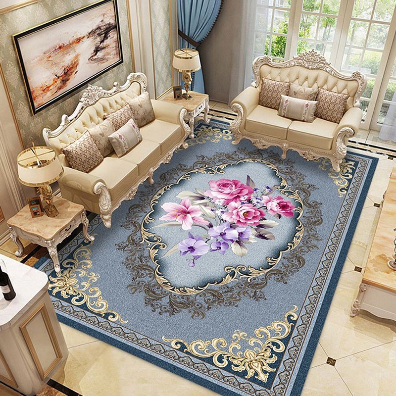 Traditional Area Rug Multicolor Floral Pattern Carpet Stain Resistant Polyester Rug for Home Decor