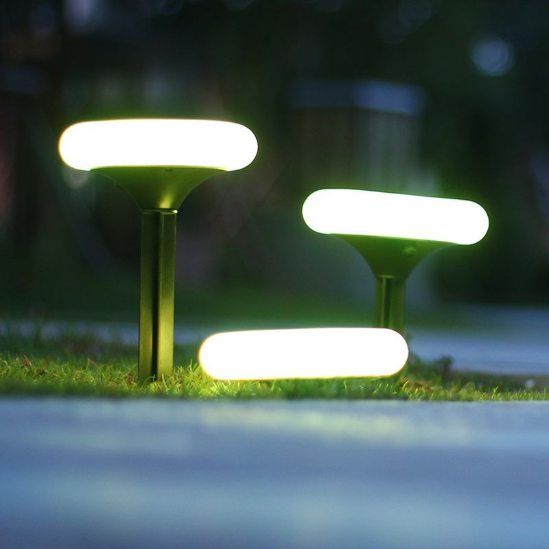 Donut Shaped Solar LED Stake Lamp Simple Plastic Garden Lawn Light in Black and White