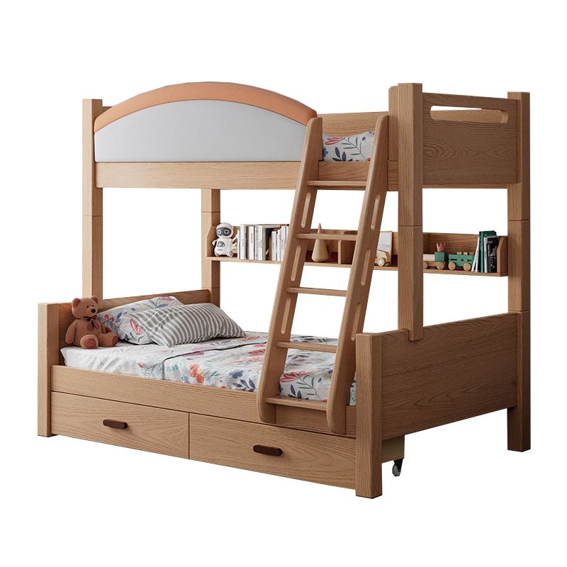 Modern Solid Wood Bunk Bed Panel Headboard Beech Kids Bed with Stairway