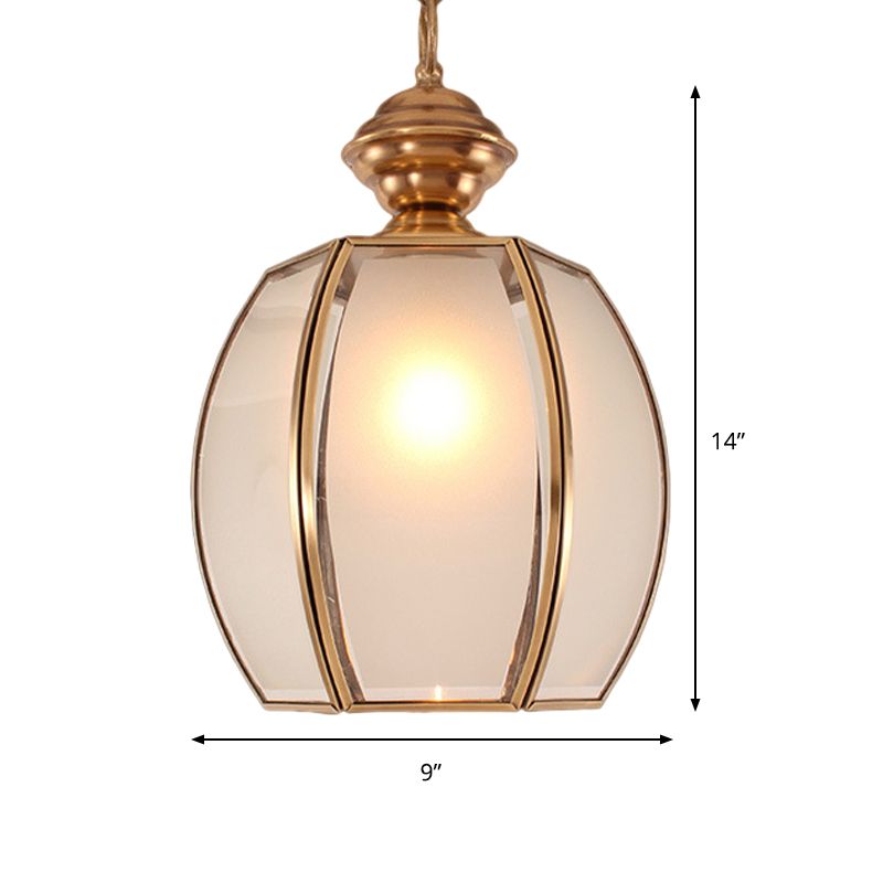 White Glass Lantern Hanging Lighting Traditional 1 Head Restaurant Suspension Pendant Lamp