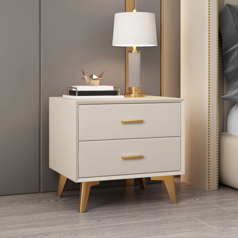 Modern Night Table Leather Accent Table Nightstand with 2 Drawers