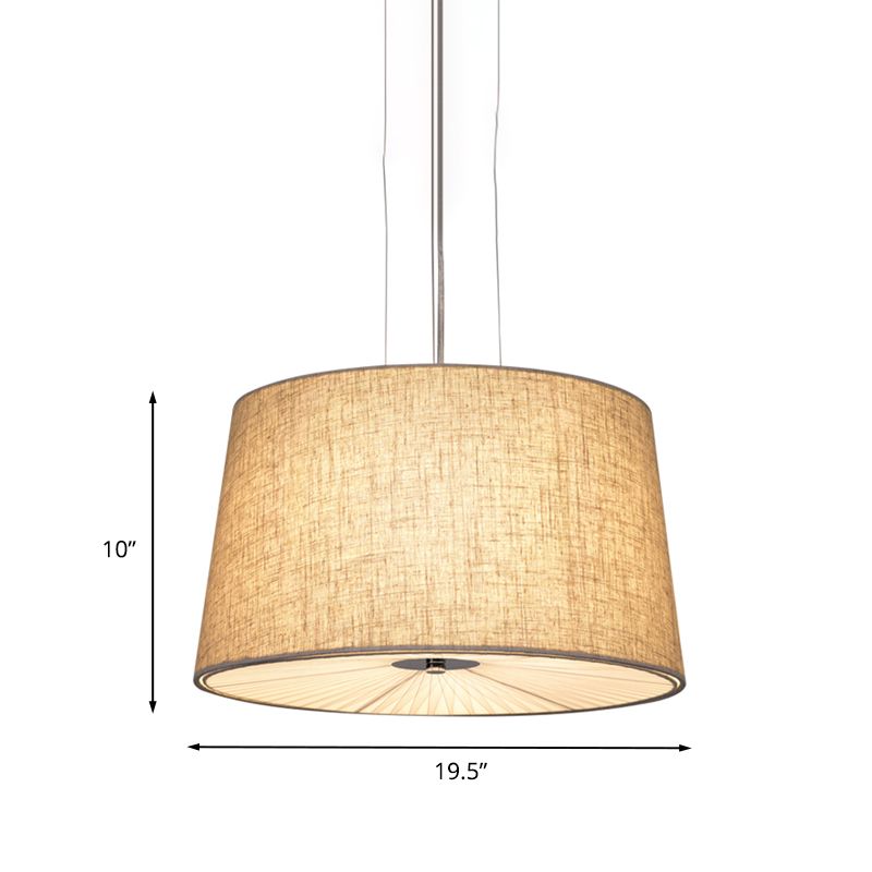 Modern Truncated Cone Ceiling Chandelier Fabric 5-Bulb Dinette Hanging Light with Incurvated Diffuser in Flaxen