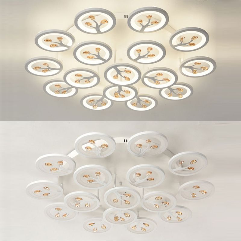 Crystal Tree Shaped Ceiling Lamp Minimalist White LED Semi Flush Light for Living Room