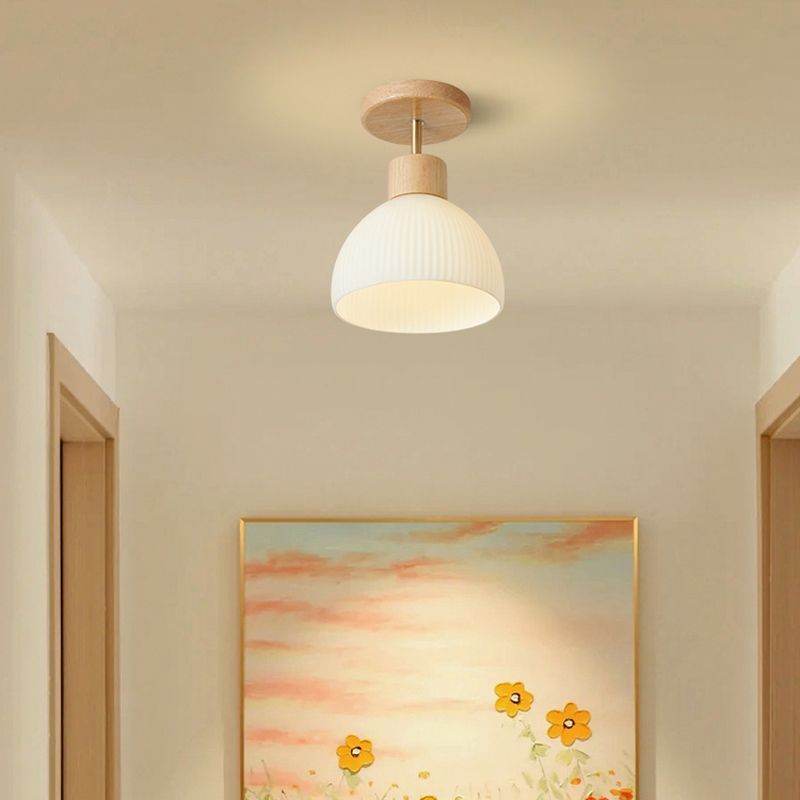 White 1 - Light Semi Flush Mount Wood Ceiling Semi Flush with Acrylic Dome Shade