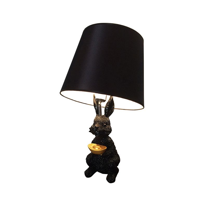 Child Bedroom Bunny Reading Light Resin 1 Bulb Animal Black Desk Light with Tapered Shade