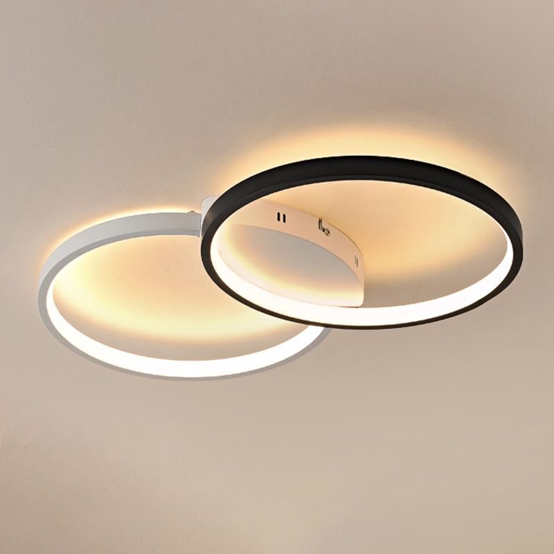 Contemporary LED Ceiling Lamp 2-Light Flush Mount in Black and White for Bedroom