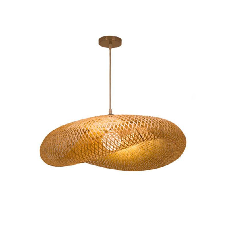 Asian Weaving Style Hat Shape Suspension Pendant Light Rattan 1 Light Hanging Ceiling Lights