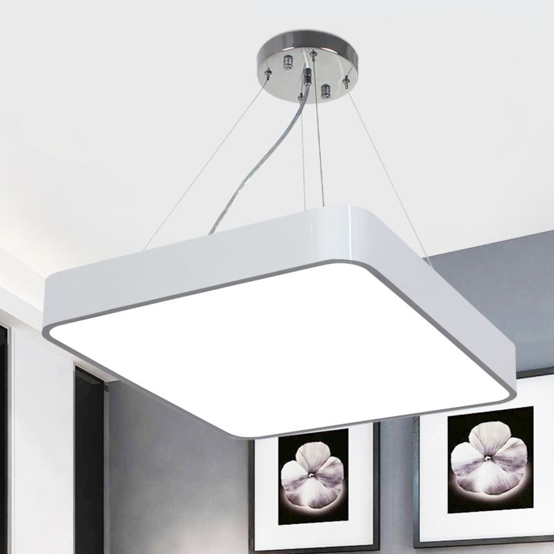 14"/18"/23.5" Wide Metal Square Pendant Lighting Modern Led Black/Silver Ceiling Lamp Fixture with Recessed Diffuser