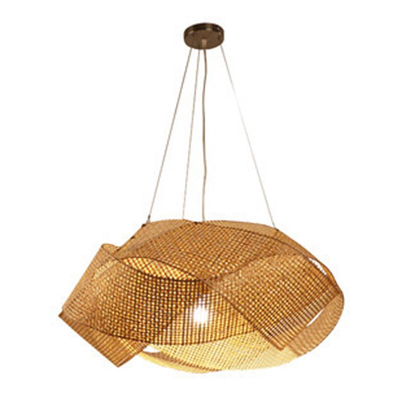 Swirl Pendant Lighting Fixture Asia Style Bamboo Restaurant Hanging Ceiling Light in Beige